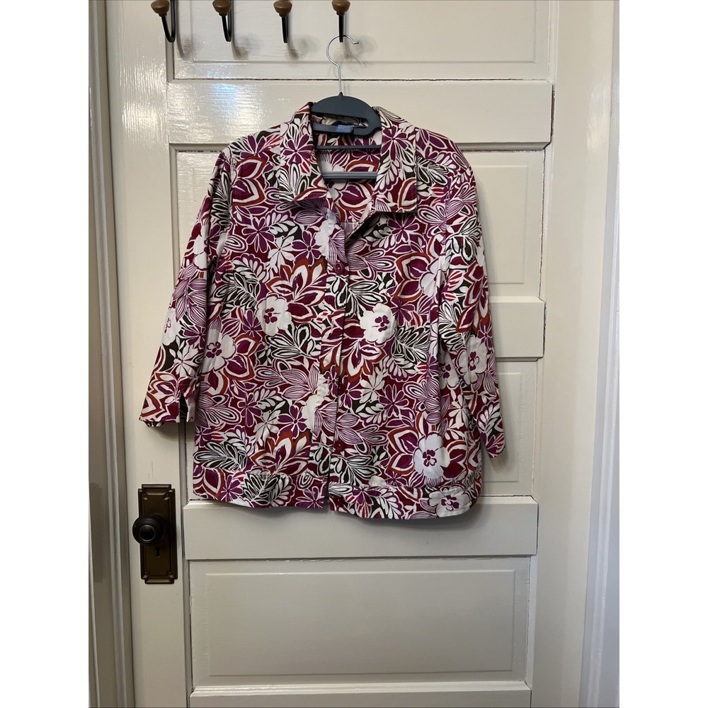 Koret Jacket Size M Purple Red Brown Floral 5 Button Collar Pockets Coat